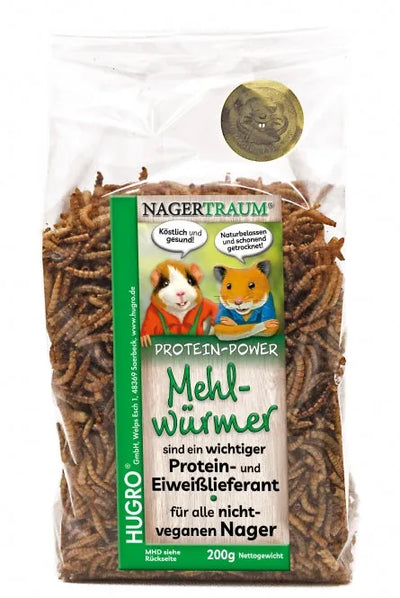 Hugro Mehlwürmer 200g - proteinreicher Snack für Nager