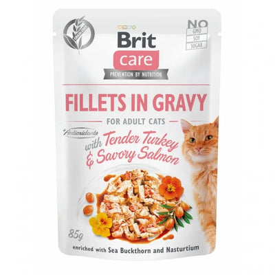 Brit Care Cat PB Fillets in Gravy - Truthahn & Lachs 85g – Nassfutter