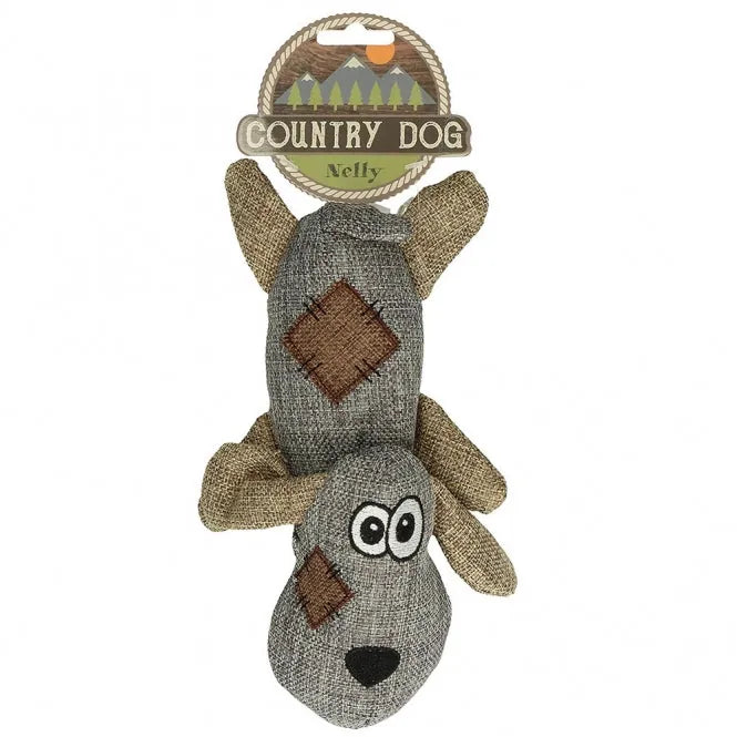 Country Dog Nelly - Leinenstoff Kuscheltier mit Quietscher
