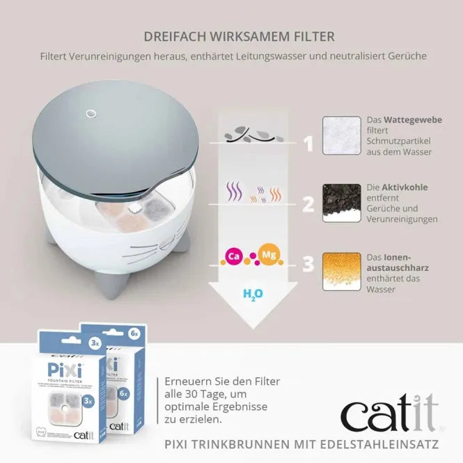 Catit PIXI Trinkbrunnen mit Edelstahleinsatz - 2,5 Liter