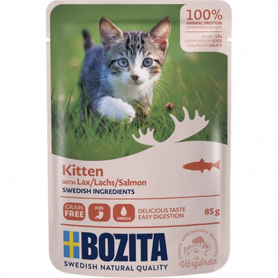 Bozita Pouch Häppchen in Soße Lachs für Kitten 12 x 85g