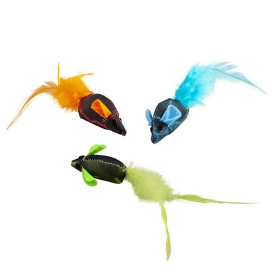 Duvoplus Cat Toy Flash Mäuse mit Federn - 3 Stück - für Jagdinstinkt