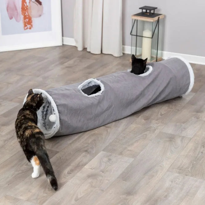 Trixie Spieltunnel Harvey - ø 27 × 116 cm – mit 4 Eingängen und Spielzeugen