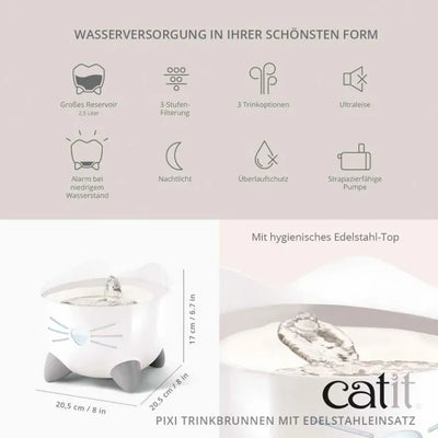 Catit PIXI Trinkbrunnen mit Edelstahleinsatz - 2,5 Liter