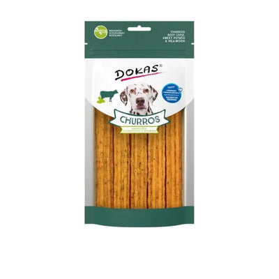 Dokas Dog Snack Churros mit Rinderleber, Süsskartoffel & Mehlwurm 150g – Einzigartiger Kau Snack